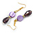 Purple Shell/ Glass Bead Drop Earrings in Gold Tone - 55mm L - view 5
