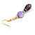 Purple Shell/ Glass Bead Drop Earrings in Gold Tone - 55mm L - view 6