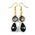 Black Shell/ Glass Bead Drop Earrings in Gold Tone - 55mm L - view 2