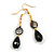 Black Shell/ Glass Bead Drop Earrings in Gold Tone - 55mm L - view 6