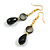 Black Shell/ Glass Bead Drop Earrings in Gold Tone - 55mm L - view 5