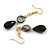 Black Shell/ Glass Bead Drop Earrings in Gold Tone - 55mm L