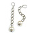 Statement Long Chain with Faux Pearl Bead Linear Earrings in Silver Tone - 90mm L - view 4