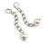 Statement Long Chain with Faux Pearl Bead Linear Earrings in Silver Tone - 90mm L - view 2