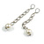 Statement Long Chain with Faux Pearl Bead Linear Earrings in Silver Tone - 90mm L - view 7