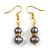 Delicate Grey Freshwater Pearl with Crystal Rings Drop Drop Earrings in Gold Tone - 40mm Drop - view 2