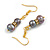 Delicate Grey Freshwater Pearl with Crystal Rings Drop Drop Earrings in Gold Tone - 40mm Drop