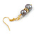 Delicate Grey Freshwater Pearl with Crystal Rings Drop Drop Earrings in Gold Tone - 40mm Drop - view 5