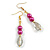 Deep Pink/Light Grey Glass Bead Drop Earrings In Gold Tone - 60mm L - view 5