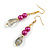 Deep Pink/Light Grey Glass Bead Drop Earrings In Gold Tone - 60mm L - view 2