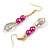 Deep Pink/Light Grey Glass Bead Drop Earrings In Gold Tone - 60mm L - view 6