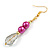 Deep Pink/Light Grey Glass Bead Drop Earrings In Gold Tone - 60mm L - view 4