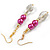 Deep Pink/Light Grey Glass Bead Drop Earrings In Gold Tone - 60mm L - view 7