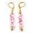 Light Pink Stone Nugget Linear Drop Earrings in Gold Tone - 60mm L - view 4