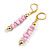 Light Pink Stone Nugget Linear Drop Earrings in Gold Tone - 60mm L