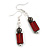 Red Square Glass and Round Hematite Bead Drop Earrings in Silver Tone - 55mm L - view 6