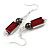 Red Square Glass and Round Hematite Bead Drop Earrings in Silver Tone - 55mm L