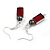Red Square Glass and Round Hematite Bead Drop Earrings in Silver Tone - 55mm L - view 4