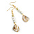 Long White Ceramic/ Shell Bead Linear Earrings in Gold Tone - 70mm L - view 6