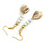 Long White Ceramic/ Shell Bead Linear Earrings in Gold Tone - 70mm L - view 3