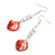 Long White Ceramic/  Red Shell Bead Linear Earrings in Silver Tone - 70mm L - view 7