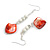 Long White Ceramic/  Red Shell Bead Linear Earrings in Silver Tone - 70mm L - view 2