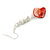 Long White Ceramic/  Red Shell Bead Linear Earrings in Silver Tone - 70mm L - view 4