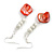 Long White Ceramic/  Red Shell Bead Linear Earrings in Silver Tone - 70mm L - view 5