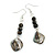 Long Black Ceramic/ Shell Bead Linear Earrings in Silver Tone - 65mm L - view 6