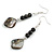 Long Black Ceramic/ Shell Bead Linear Earrings in Silver Tone - 65mm L - view 7
