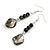 Long Black Ceramic/ Shell Bead Linear Earrings in Silver Tone - 65mm L - view 2