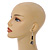 Long Black Ceramic/ Shell Bead Linear Earrings in Silver Tone - 65mm L - view 3