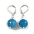12mm Light Blue Agate Faceted Round Semi-Precious Stone Drop Earrings in Silver Tone - 35mm L - view 2