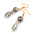 Grey Freshwater Pearl and Glass Bead Drop Earrings in Gold Tone - 55mm L - view 3