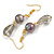 Grey Freshwater Pearl and Glass Bead Drop Earrings in Gold Tone - 55mm L - view 5