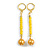 Long Yellow Glass Bead Linear Earrings In Gold Tone - 70mm L