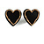 Black/Gold Acrylic Heart Stud Earrings - 22mm Tall