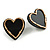 Black/Gold Acrylic Heart Stud Earrings - 22mm Tall - view 2
