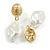 Statement White Lustrous Pearl Drop Earrings in Gold Tone - 35mm Long - view 2