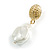 Statement White Lustrous Pearl Drop Earrings in Gold Tone - 35mm Long - view 5