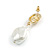 Statement White Lustrous Pearl Drop Earrings in Gold Tone - 35mm Long - view 6