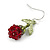 Purple Red Glass Bead Berry with Green Enamel Leaves Drop Earrings - 35mm L - view 7