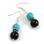 Black Ceramic/ Turquoise Bead with Black Crystal Ring Drop Earrings in Silver Tone - 45mm L - view 7