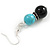 Black Ceramic/ Turquoise Bead with Black Crystal Ring Drop Earrings in Silver Tone - 45mm L - view 5