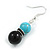 Black Ceramic/ Turquoise Bead with Black Crystal Ring Drop Earrings in Silver Tone - 45mm L - view 4