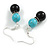 Black Ceramic/ Turquoise Bead with Black Crystal Ring Drop Earrings in Silver Tone - 45mm L - view 6