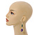 Long Teal Ceramic/ Purple Shell Bead Linear Earrings in Silver Tone - 75mm L - view 3