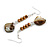 Long Bronze Glass/ Brown Shell Bead Linear Earrings in Silver Tone - 70mm L - view 2