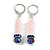 Light Pink/Blue Glass Beaded with Crystal Ring Drop Earrings In Silver Tone - 45mm L