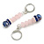 Light Pink/Blue Glass Beaded with Crystal Ring Drop Earrings In Silver Tone - 45mm L - view 2